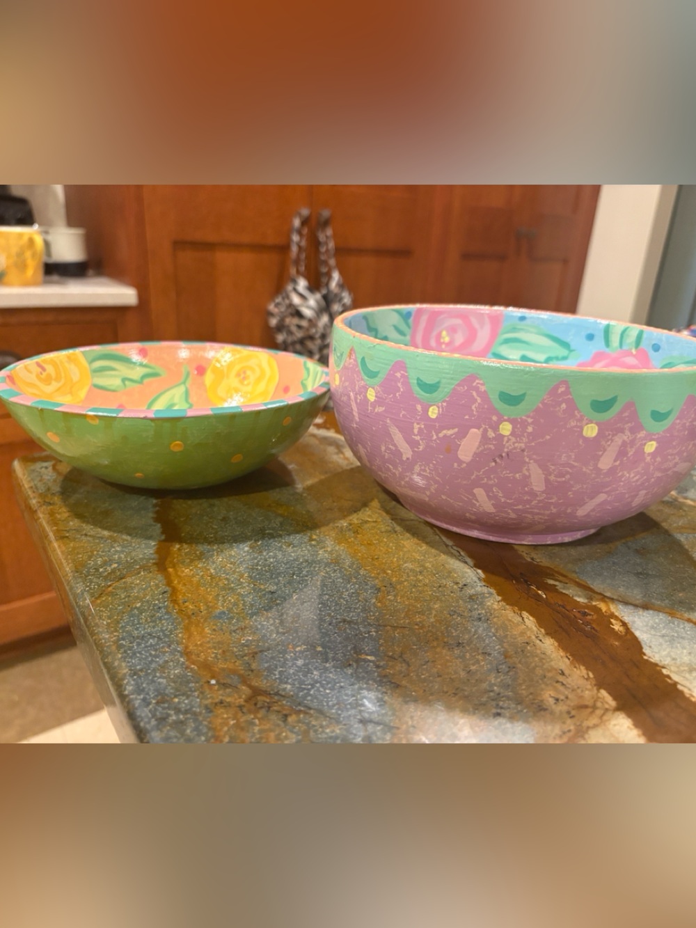 Cottagecore Studio Painted Rose Pastel wooden Bowls (2)
